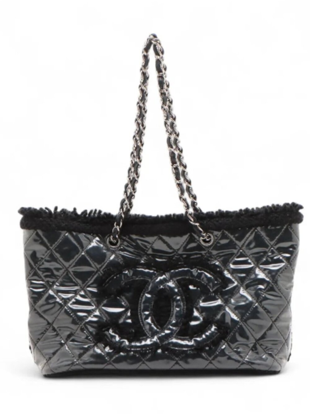Chanel Matelasse Vinyl x Boa Chain Tote Bag Black